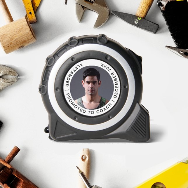 Simple Black And White Coach Photo Custom Name Tape Measure (Creator Uploaded)