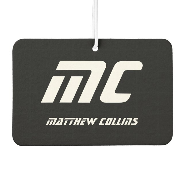 Simple Black and White Cool Personalized Monogram Air Freshener (Front)