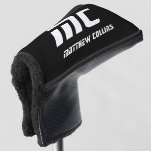Simple Black and White Cool Personalized Monogram Golf Head Cover
