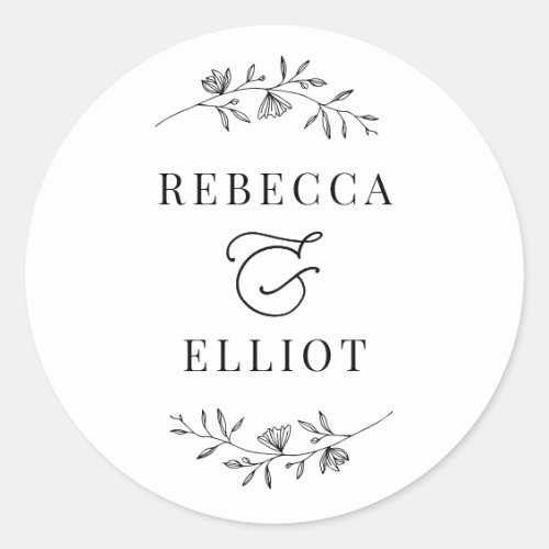 Simple Black and White Couple Names Classic Round  Classic Round Sticker