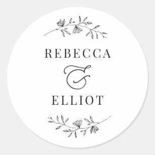 Simple Black and White Couple Names Classic Round  Classic Round Sticker
