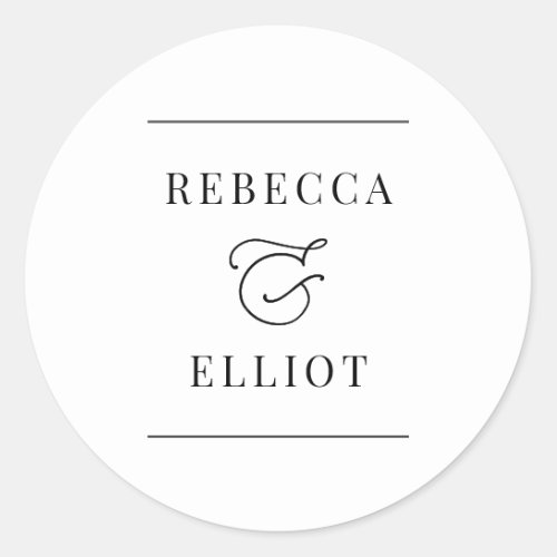 Simple Black and White Couple Names Classic Round Sticker