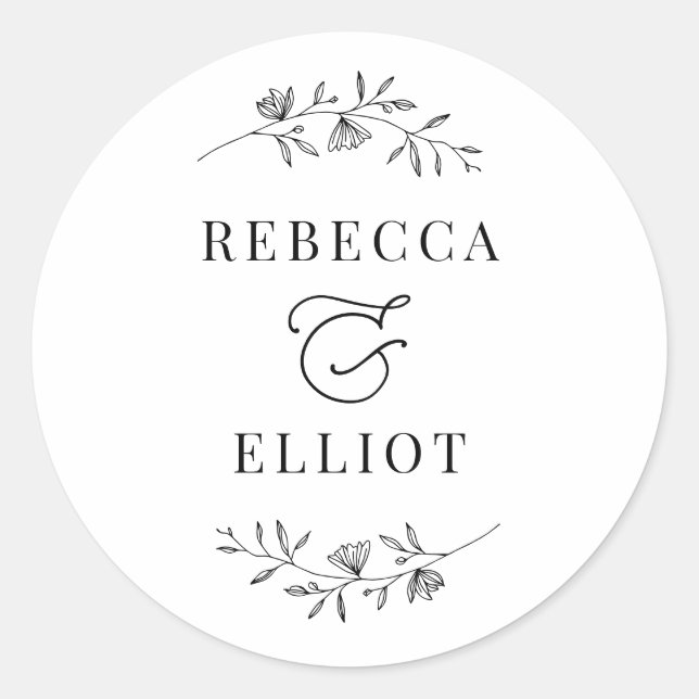 Simple Black and White Couple Names Classic Round  Sticker (Front)