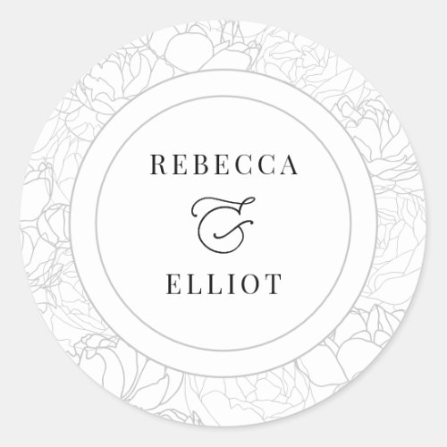 Simple Black and White Couple Names Wedding Classic Round Sticker