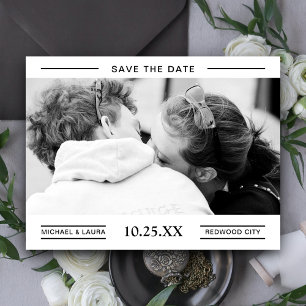 Simple Black and White Couple Photo Save The Date Announcement Postcard