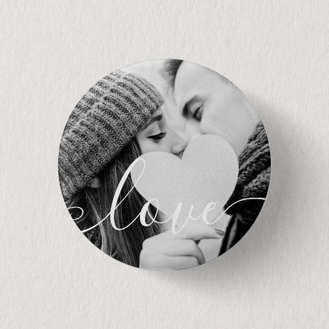 Simple Black and White Couple Photo Script Button (Front)
