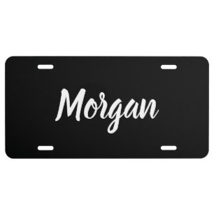 Simple Black and White Cursive Script Name License Plate
