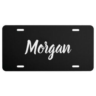 Simple Black and White Cursive Script Name License Plate
