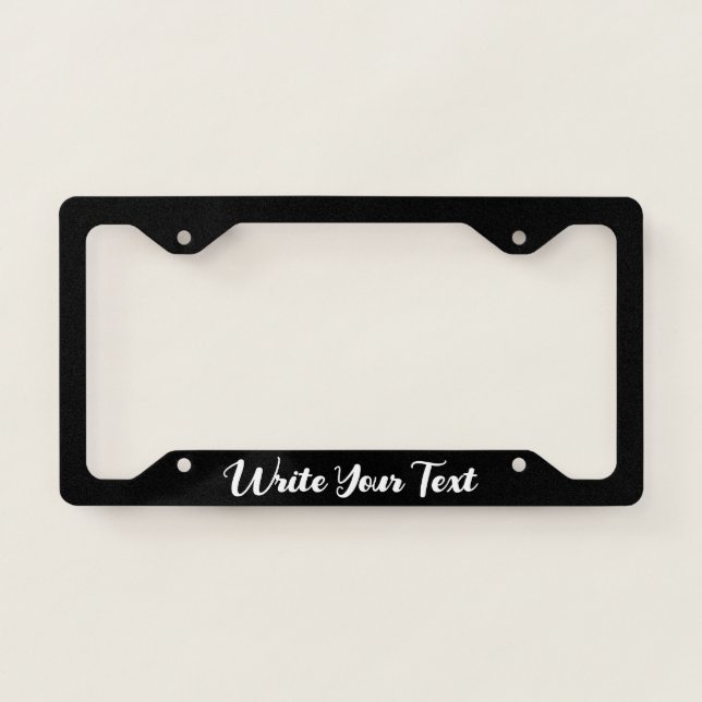 Simple Black and White Cursive Script Template License Plate Frame (Front)