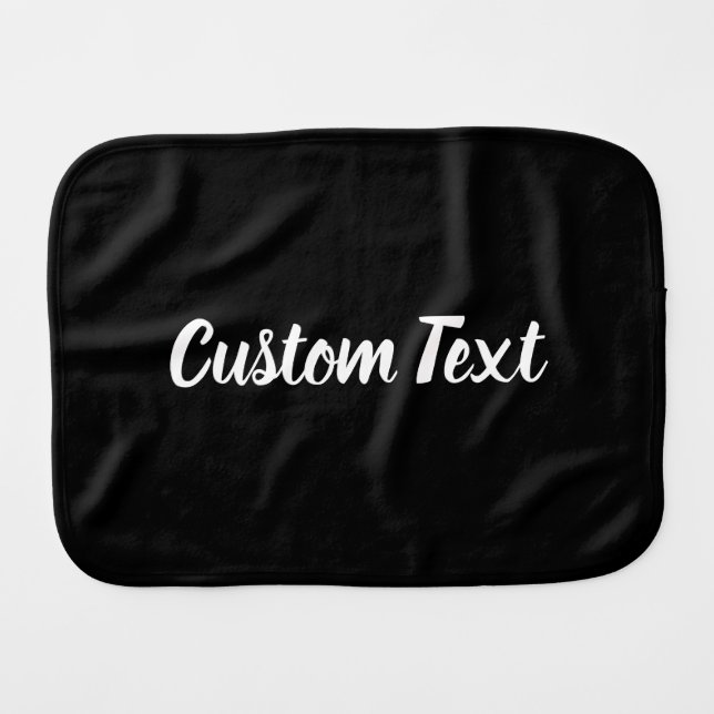 Simple Black and White Cursive Script Text Baby Burp Cloth (Front Horizontal)