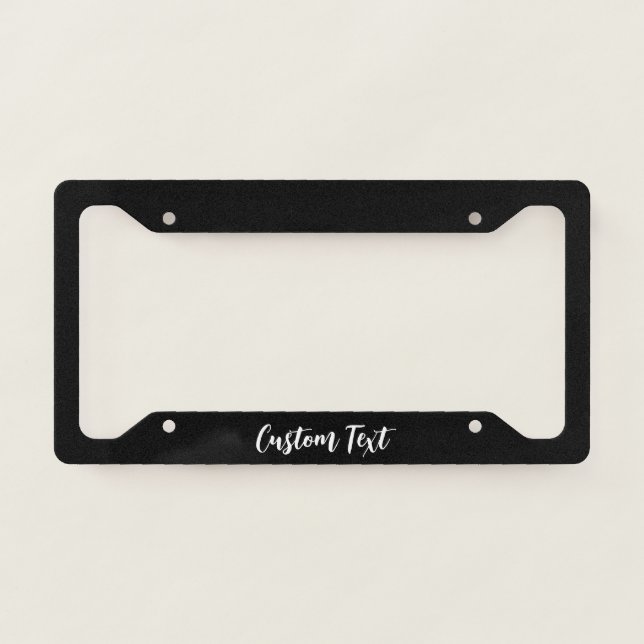 Simple Black and White Cursive Script Text License Plate Frame (Front)