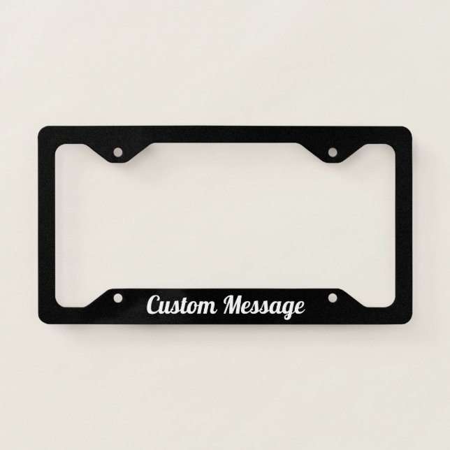 Simple Black and White Cursive Script Text License Plate Frame (Front)