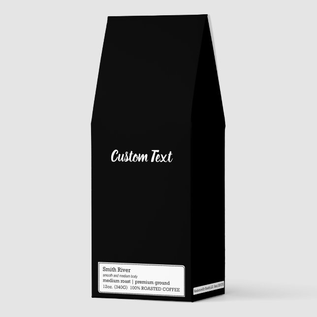 Simple Black and White Cursive Script Text Roasted Coffee (Front)