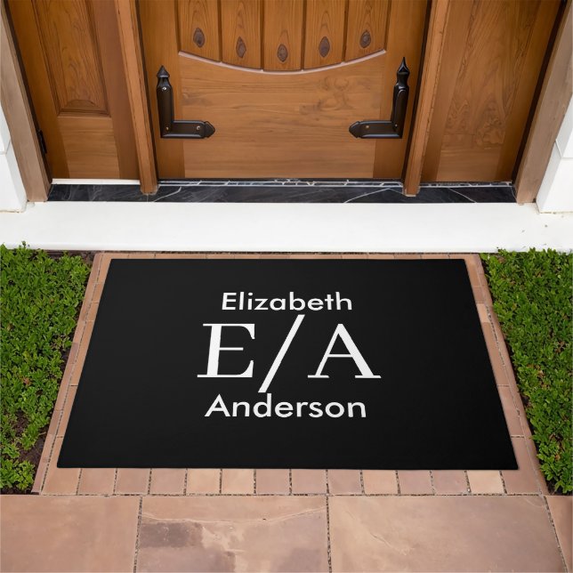 Simple Black and White Custom Monogram Doormat (Outdoor)
