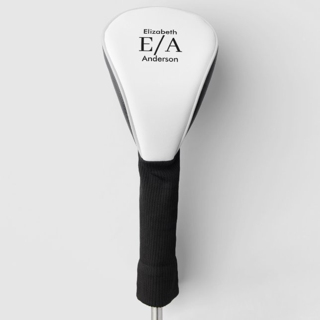 Simple Black and White Custom Monogram Golf Head Cover (Front)