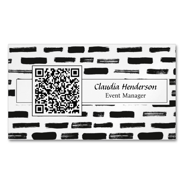Simple Black And White Custom QR Code Business Card Magnet (Front)