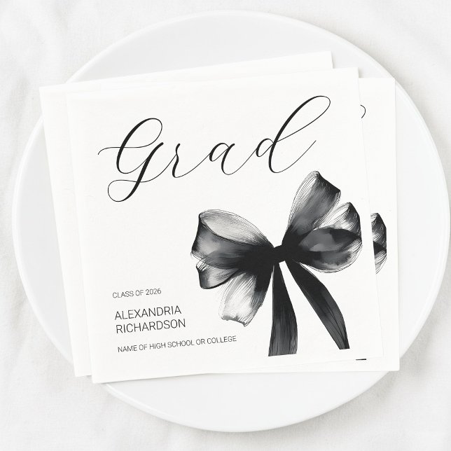 Simple Black and White Cute Bow Graduation Party Napkins (Simple Black and White Cute Bow Graduation Party Napkins)