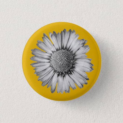 Simple Black and White Daisy Flower on Mustard Button