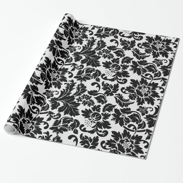 Simple Black And White Damask Wrapping Paper (Unrolled)
