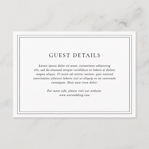 Simple Black and White Details Elegant Wedding Enclosure Card