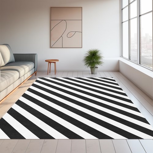 Simple black and white diagonal stripes pattern rug