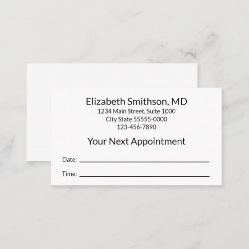 Simple Black and White Doctor Office Your Next Appointment Card