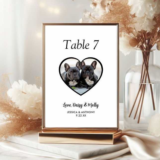 Simple Black and White Dog Photo Wedding  Table Number (Creator Uploaded)