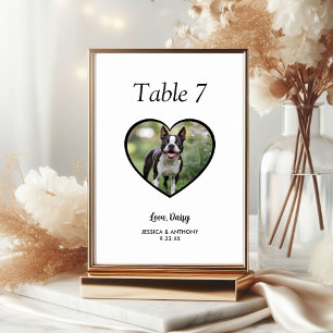 Simple Black and White Dog Photo Wedding Table Number