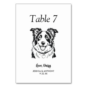 Simple Black and White Dog Wedding  Table Number
