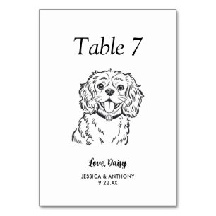 Simple Black and White Dog Wedding  Table Number