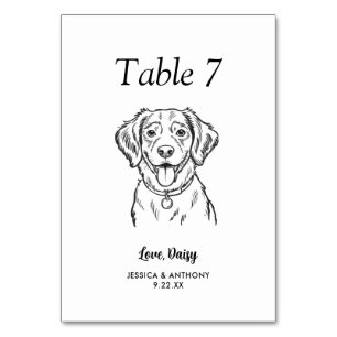 Simple Black and White Dog Wedding Table Number