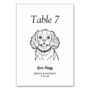 Simple Black and White Dog Wedding Table Number