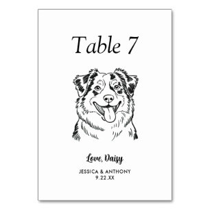Simple Black and White Dog Wedding  Table Number