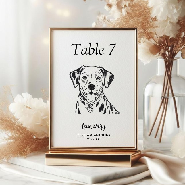 Simple Black and White Dog Wedding  Table Number (Creator Uploaded)