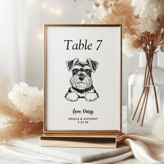 Simple Black and White Dog Wedding  Table Number (Creator Uploaded)