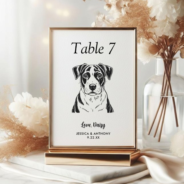Simple Black and White Dog Wedding  Table Number (Creator Uploaded)