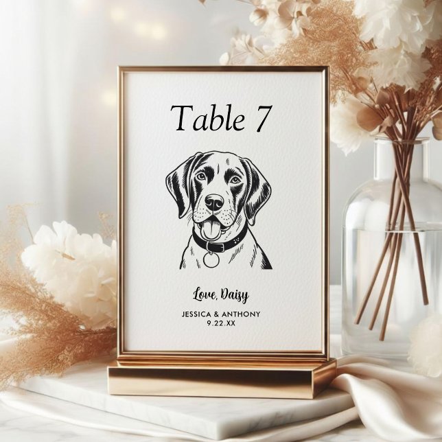 Simple Black and White Dog Wedding  Table Number (Creator Uploaded)