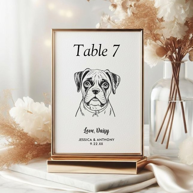 Simple Black and White Dog Wedding  Table Number (Creator Uploaded)