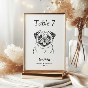 Simple Black and White Dog Wedding  Table Number