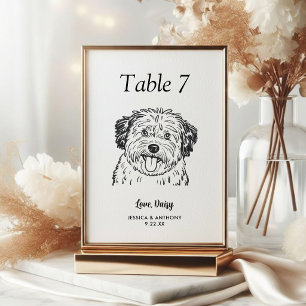Simple Black and White Dog Wedding  Table Number
