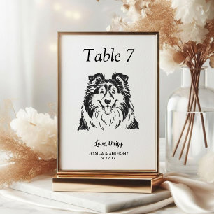 Simple Black and White Dog Wedding  Table Number