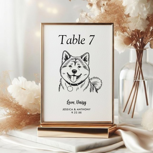 Simple Black and White Dog Wedding  Table Number (Creator Uploaded)