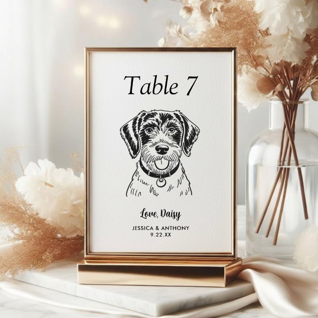 Simple Black and White Dog Wedding  Table Number (Creator Uploaded)