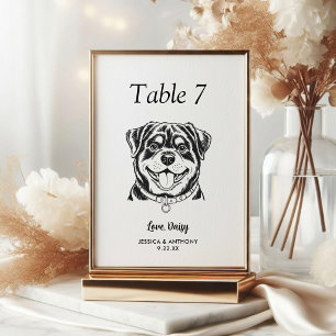 Simple Black and White Dog Wedding  Table Number