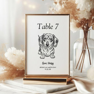 Simple Black and White Dog Wedding  Table Number