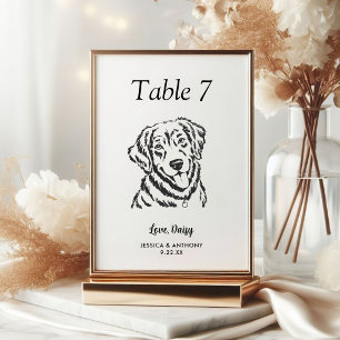 Simple Black and White Dog Wedding  Table Number