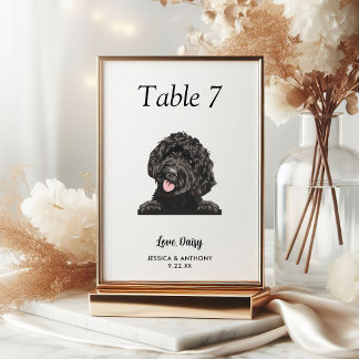 Simple Black and White Dog Wedding Table Number