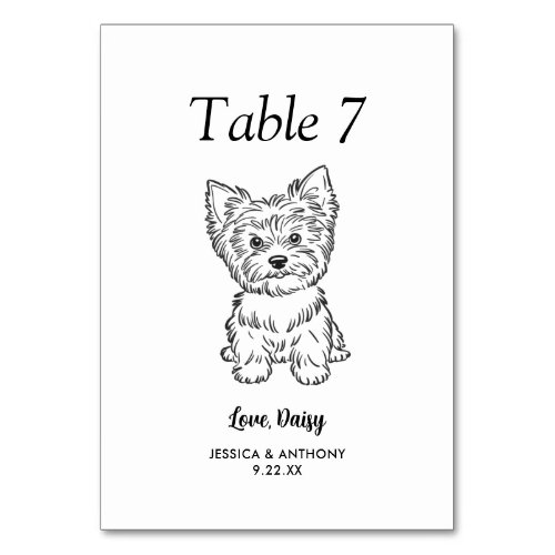 Simple Black and White Dog Wedding  Table Number