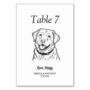 Simple Black and White Dog Wedding  Table Number