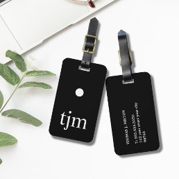 Simple Black and White Dot Masculine Monogram Luggage Tag